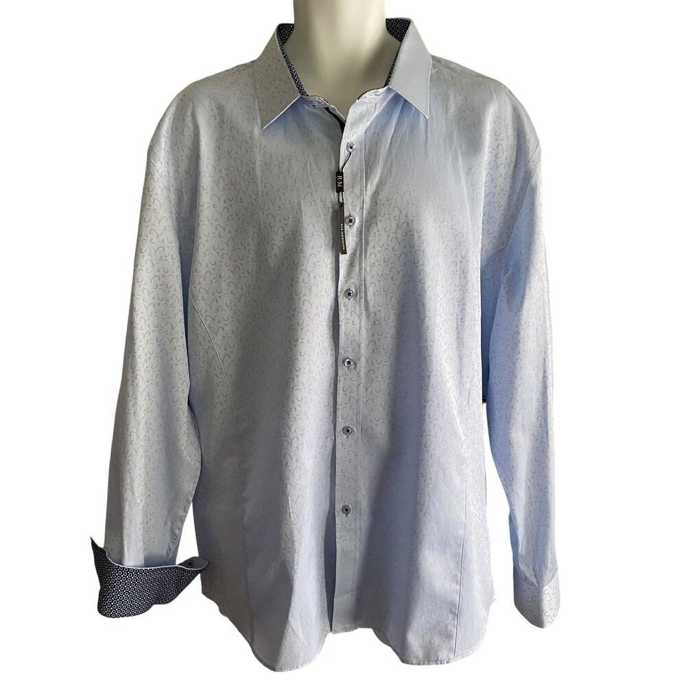 Rosso Milano Shirt Mens 2XL Blue Jacquard Geometric Long Sleeve Contrast Cuff